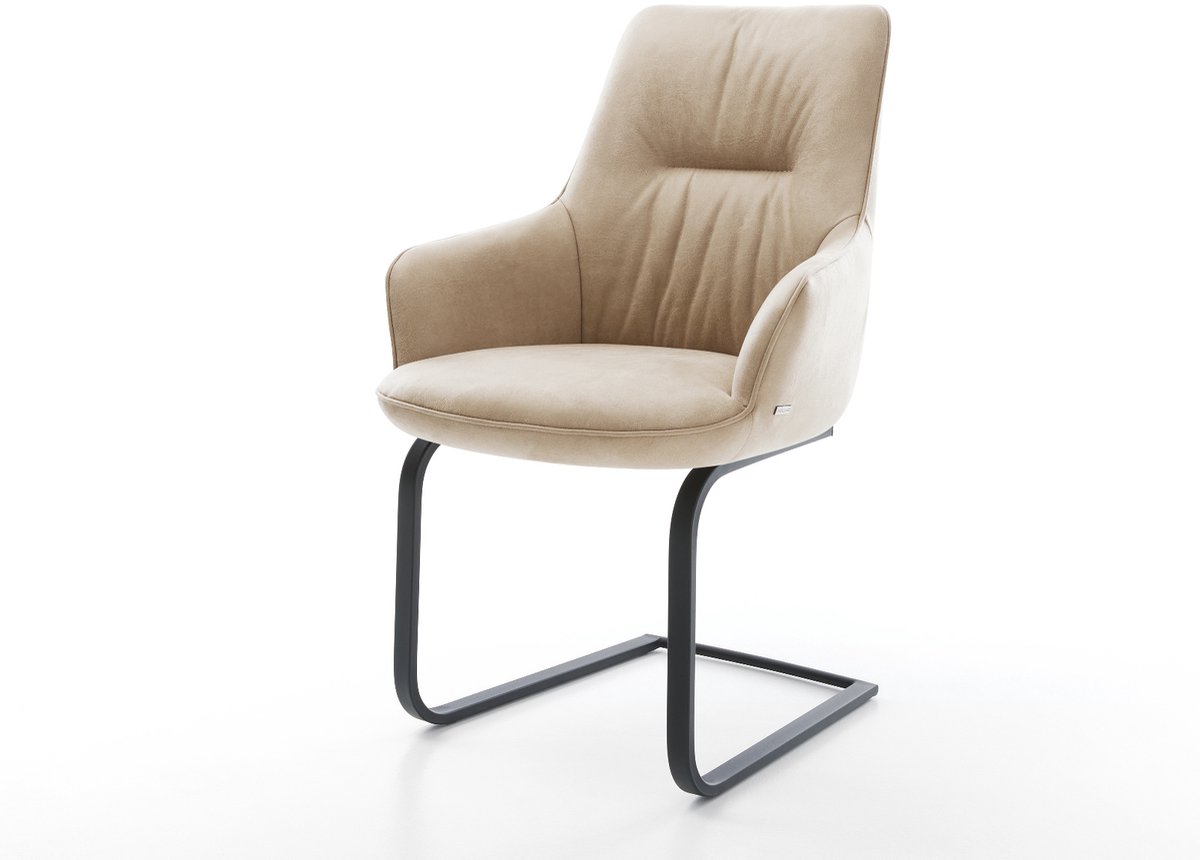 Sledestoel Zelia-Flex met armleuning sledemodel vlak zwart microvelours beige vintage pocketveer kern