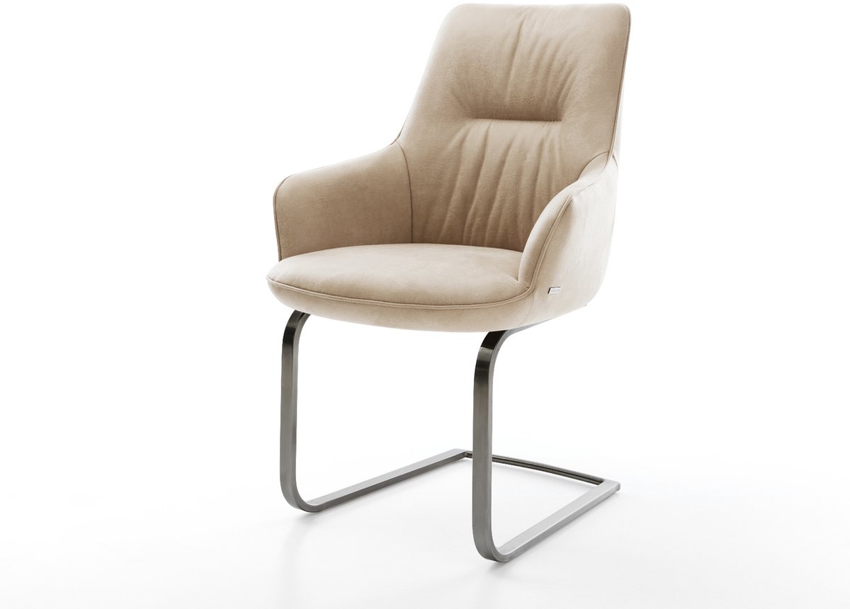 Sledestoel Zelia-Flex met armleuning sledemodel vlak grafiet microvelours beige vintage pocketveer kern