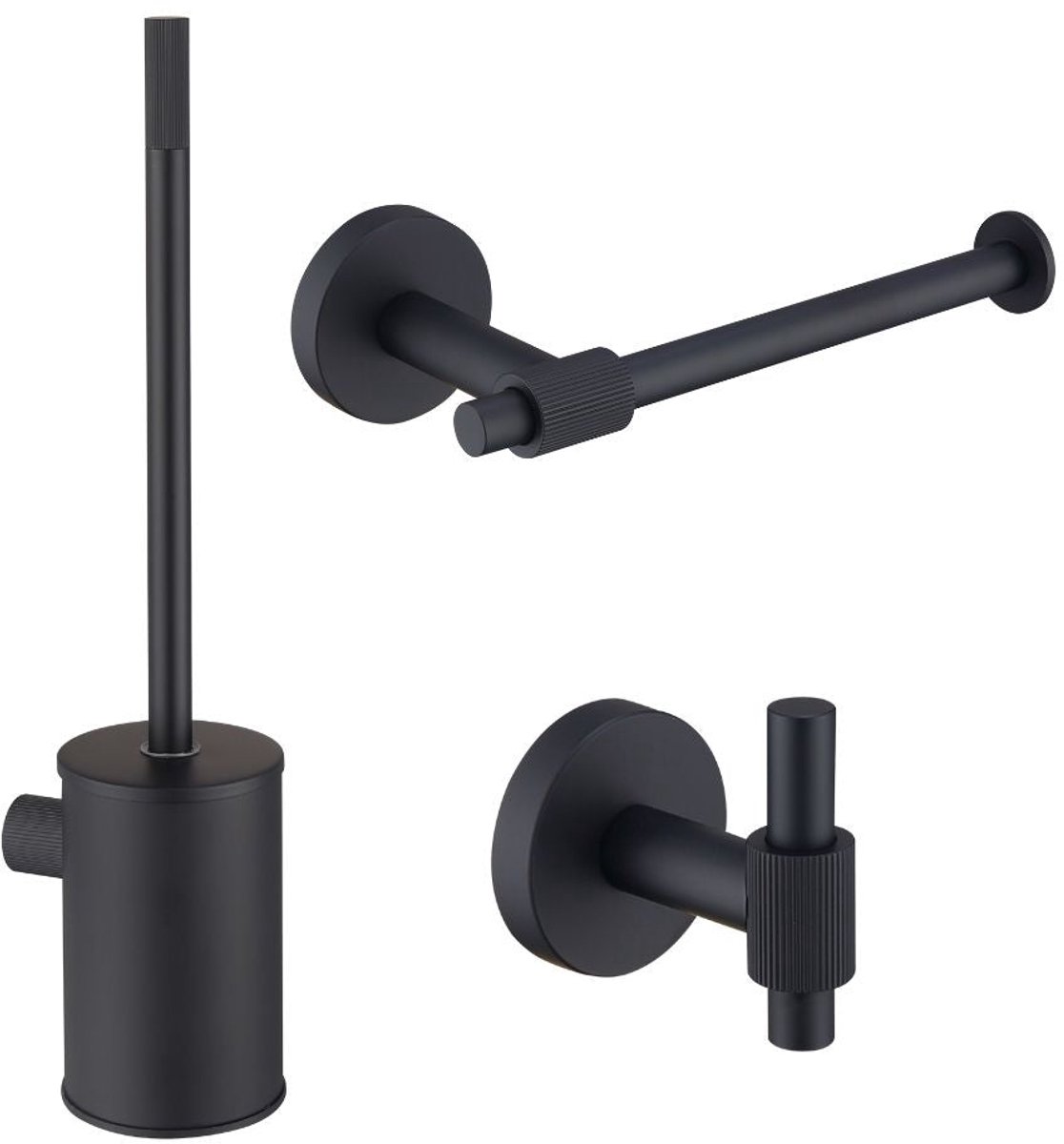 Toiletaccessoires set Sanitado Flack met borstel, rolhouder en handdoekhaak in mat zwart RVS