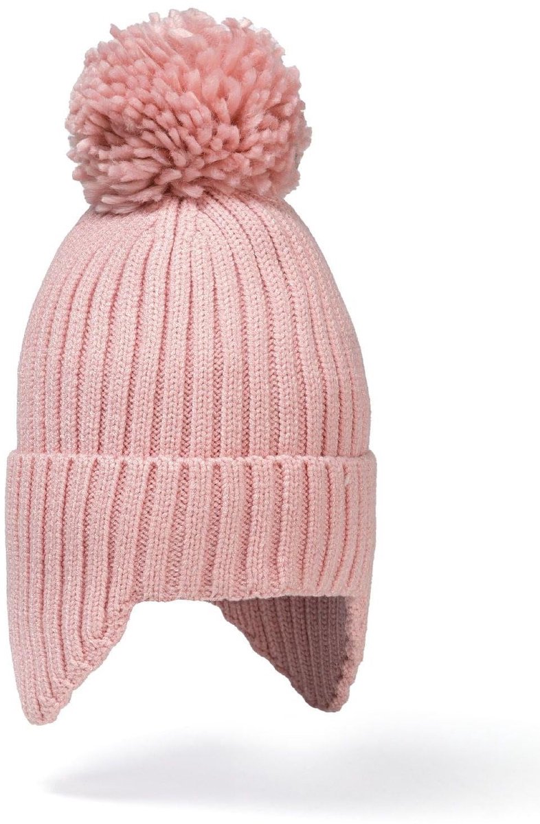 Minoti wintermuts comfortabel roze - kinderen met oorflappen en pompon