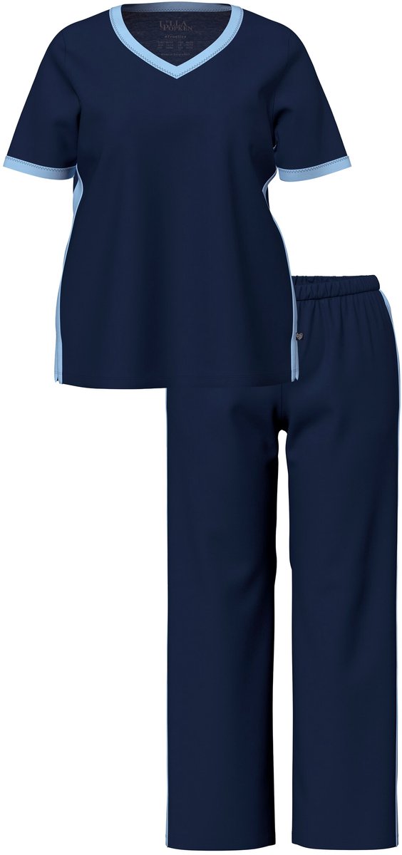 Ulla Popken Dames - Pyjama zijstrepen V-hals korte mouwen - Nachtblauw - Maat 58+