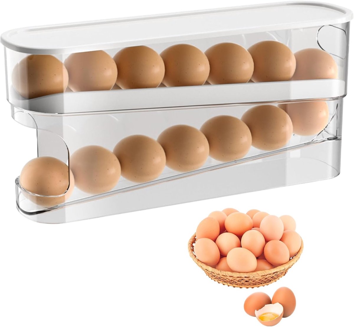 Eierhouder, koelkast, koelkastorganizer, 2 lagen, stapelbare eierhouder, eierdispenser, koelkast, eierbox, houdt 12 grote eieren