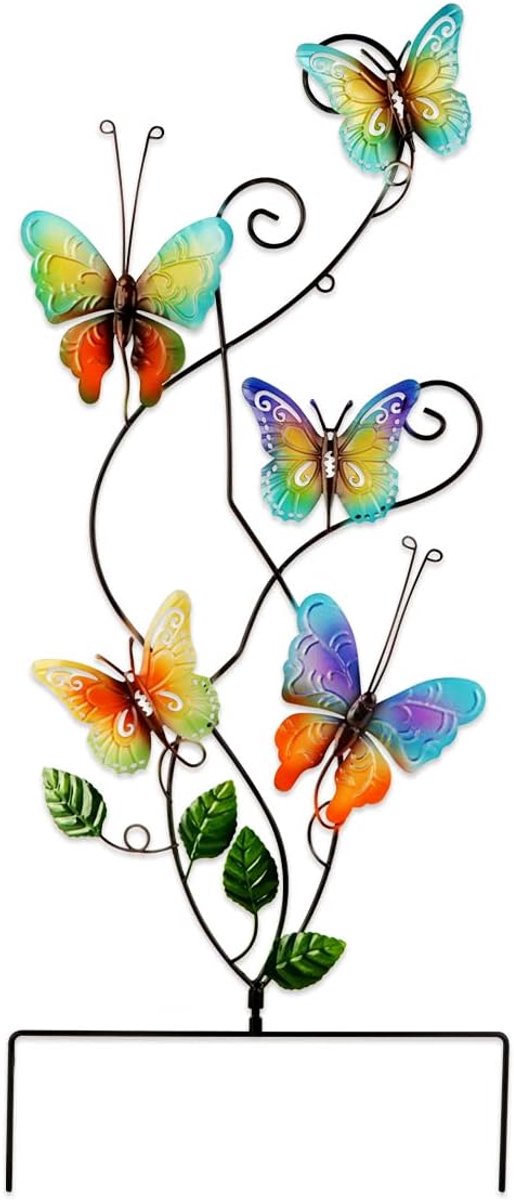 tuindecoratie, tuinsteker, vlinder, metaal, handgemaakt, insect, vlinder, decoratie voor tuin, outdoor, tuin, terras en balkon, decoratie, 73 x 37 cm (regenboogkleur)