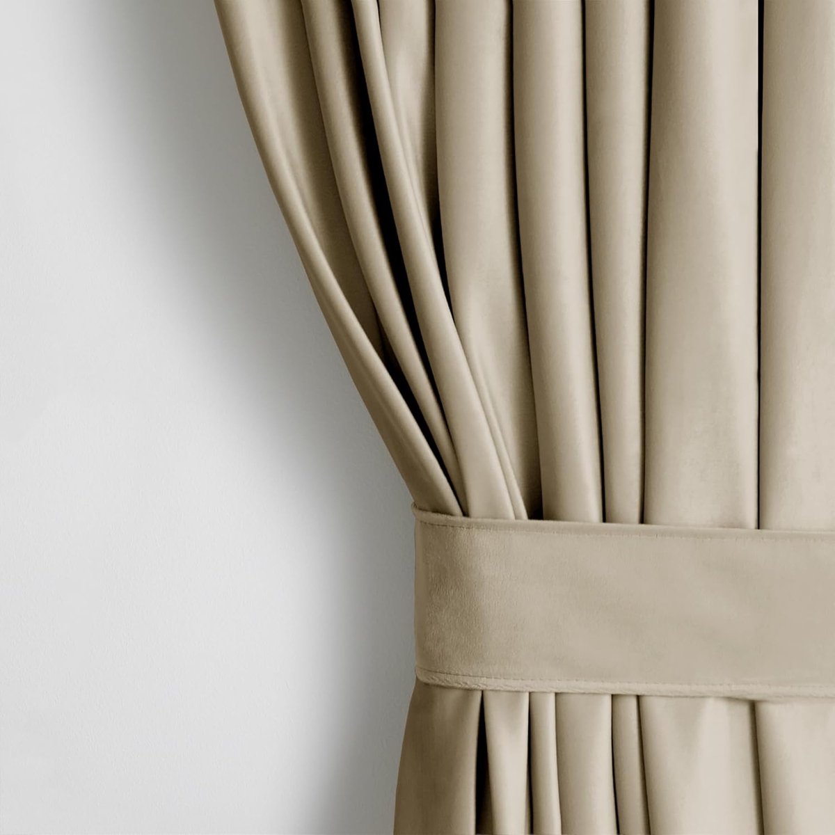 Set gordijn H 245 x B 140 cm met vouwhouder 54 x 10 cm fluwelen look beige 1 st. gordijn met inslagringen, fluweel, halfverduisterend gordijn, raamdecoratie, decoratief gordijn