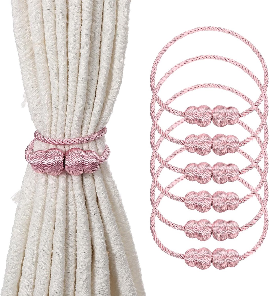 6 stuks magnetische gordijnbanden elegante gevlochten houder decoratieve raamdecoratie voor gordijnen thuis slaapkamer woonkamer kantoor decoratie roze