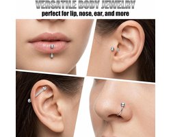 Piercing tragus pour homme, 10 pièces, argent, 16G, acier chirurgical, labret, hélix, 4-12 mm, boules 3 mm
