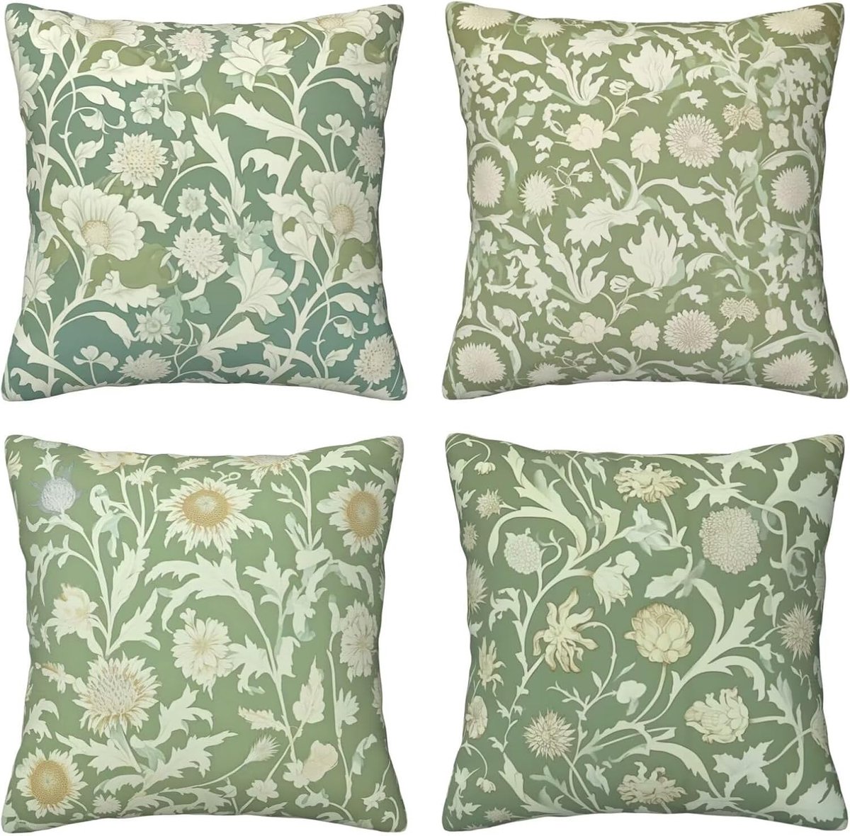 Kussenhoezen voor bank, 65 x 65 cm, set van 4 fluwelen kussenslopen met verborgen ritssluiting, groene achtergrond, vierkant, voor bank, woonkamer, slaapkamer en stoel, decoratief I6407