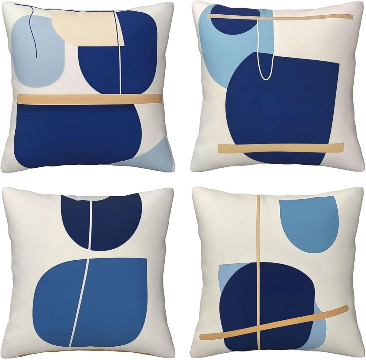 Kussenhoezen voor bank, 65 x 65 cm, set van 4, fluweel, met verborgen ritssluiting, geometrisch blauw, vierkant, kussenovertrekken voor bank, woonkamer, slaapkamer en stoel, decoratief I7559
