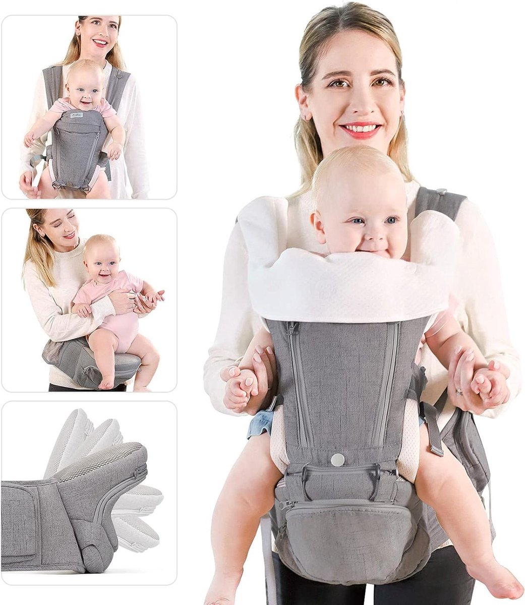 Babydrager met Zitje - Draagzak Ergonomisch - Comfortabel Dragen - Verstelbare Hoek - 3-20 kg - Donkergrijs