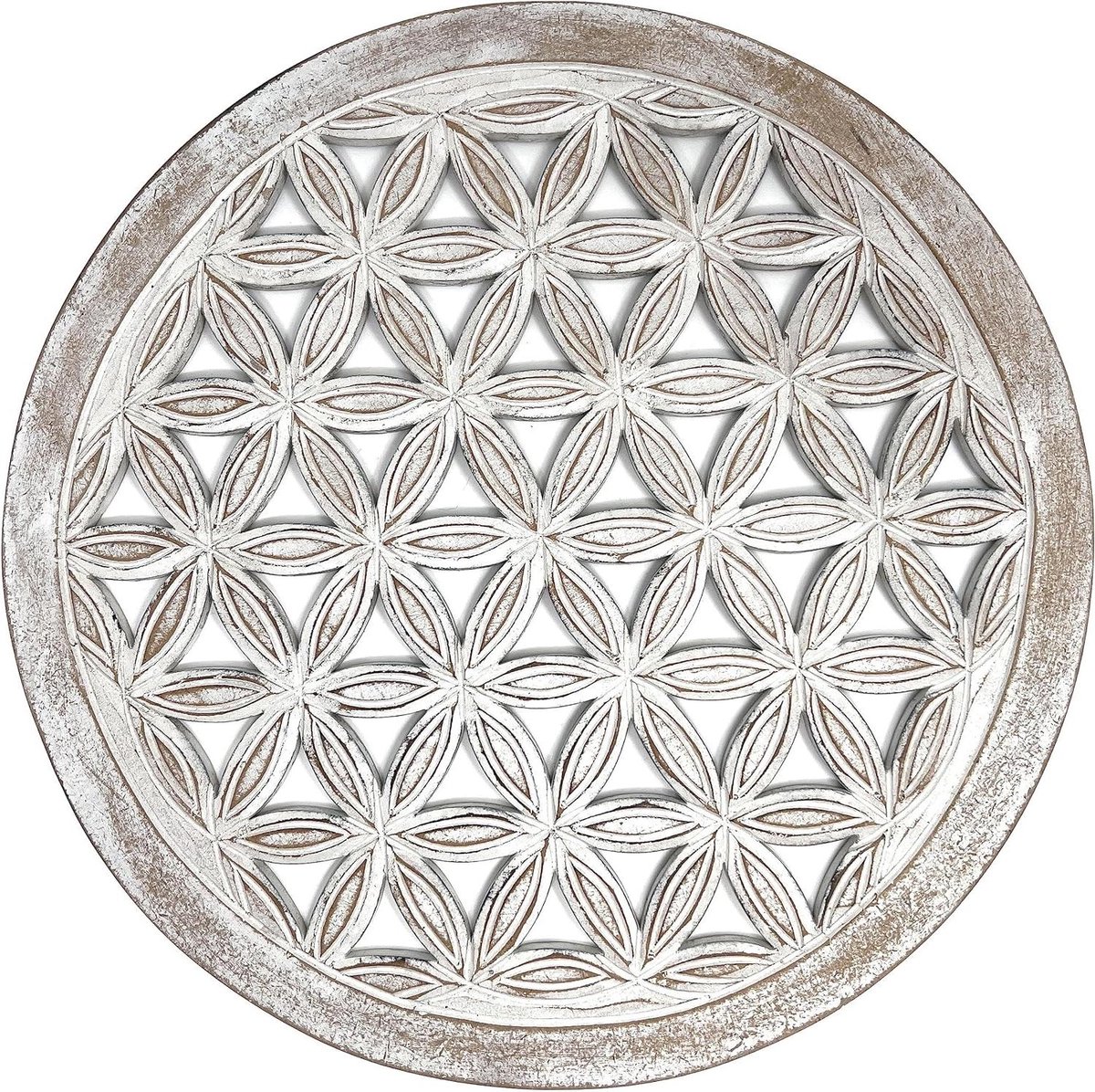 Levensbloem Muurschildering - Energiebeeld Decoratie - Ruimte Harmoniseren - Oeroud Symbool - 60 cm Diameter - Bruin