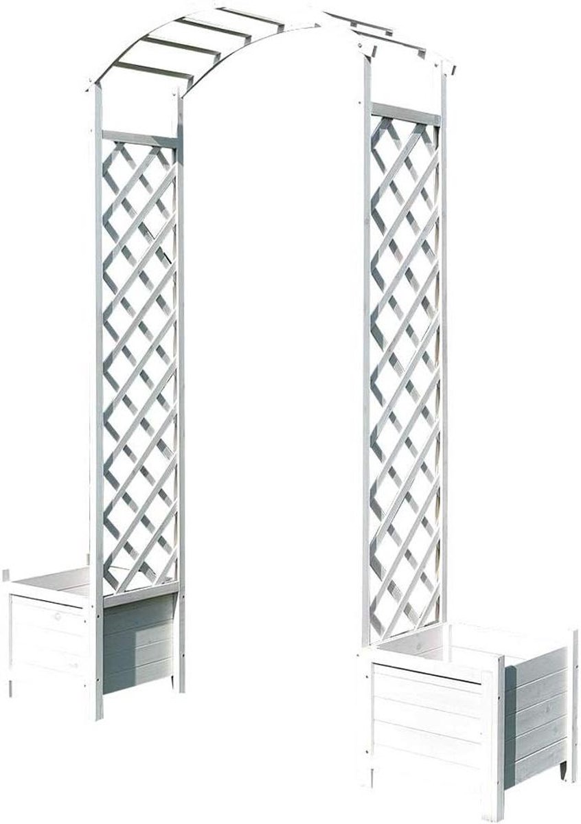 Houten Rozentunnel - Klimplant Steun - Tuin Decoratie - Met Bloembakken - 179 x 208 cm - Wit