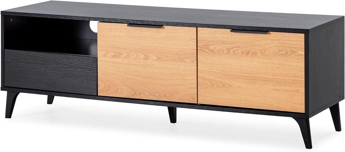Tv-meubel - Opbergkast - Media Organiseren - Eiken en zwart - 136 cm breed - Zwart