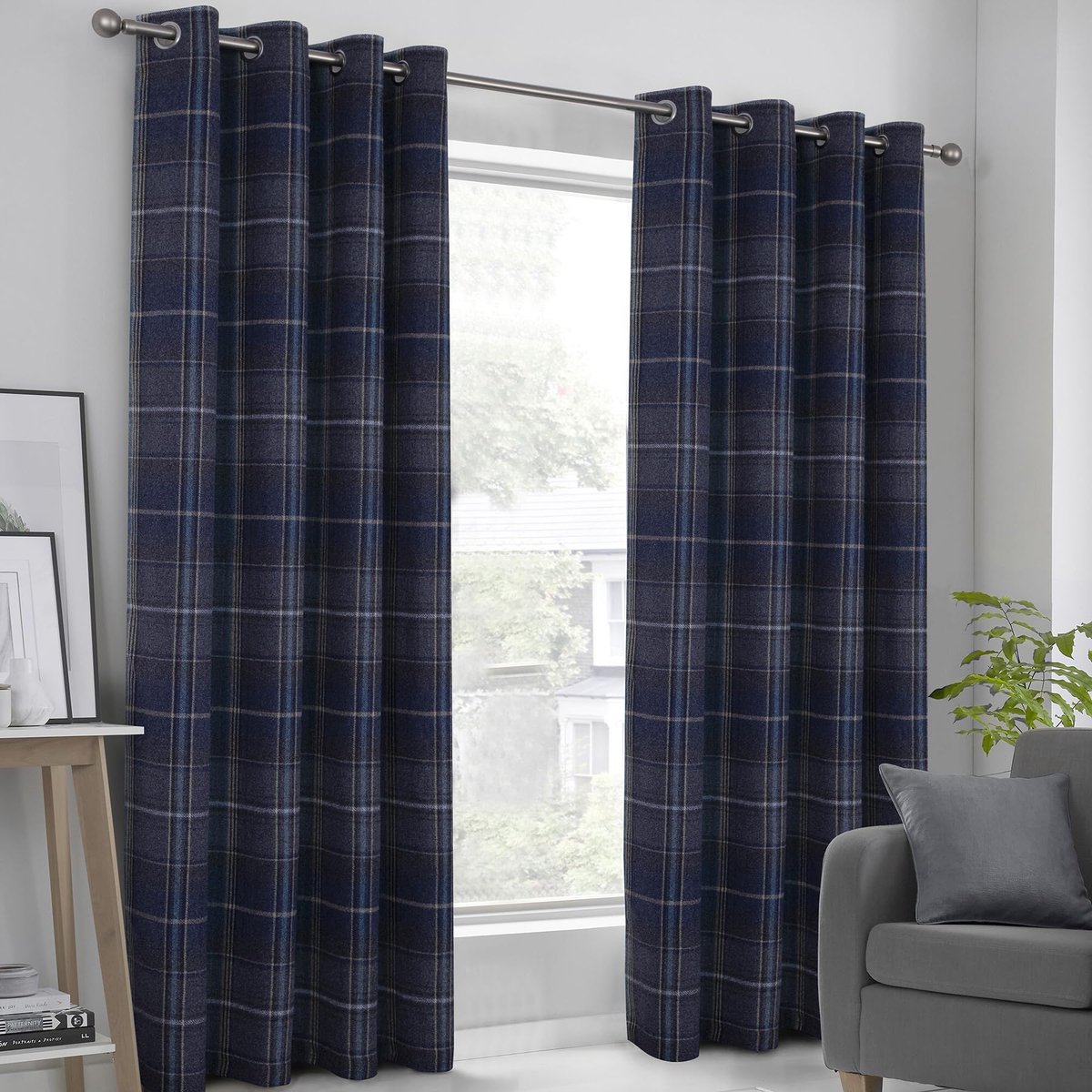 Gordijnen met inslagringen, set van 2, 114 x 241 cm (b x h), warmte-isolerende verduisteringsgordijnen voor slaapkamer, woonkamer en kinderkamer, donkerblauw