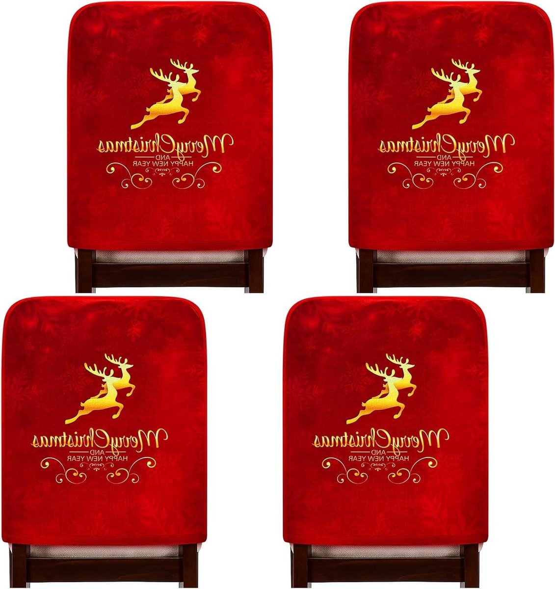 Stoelhoezen Kerst - Decoratiehoezen - Eetkamer Aankleden - Met Feestelijke Motieven - 4 Stuks - Rood