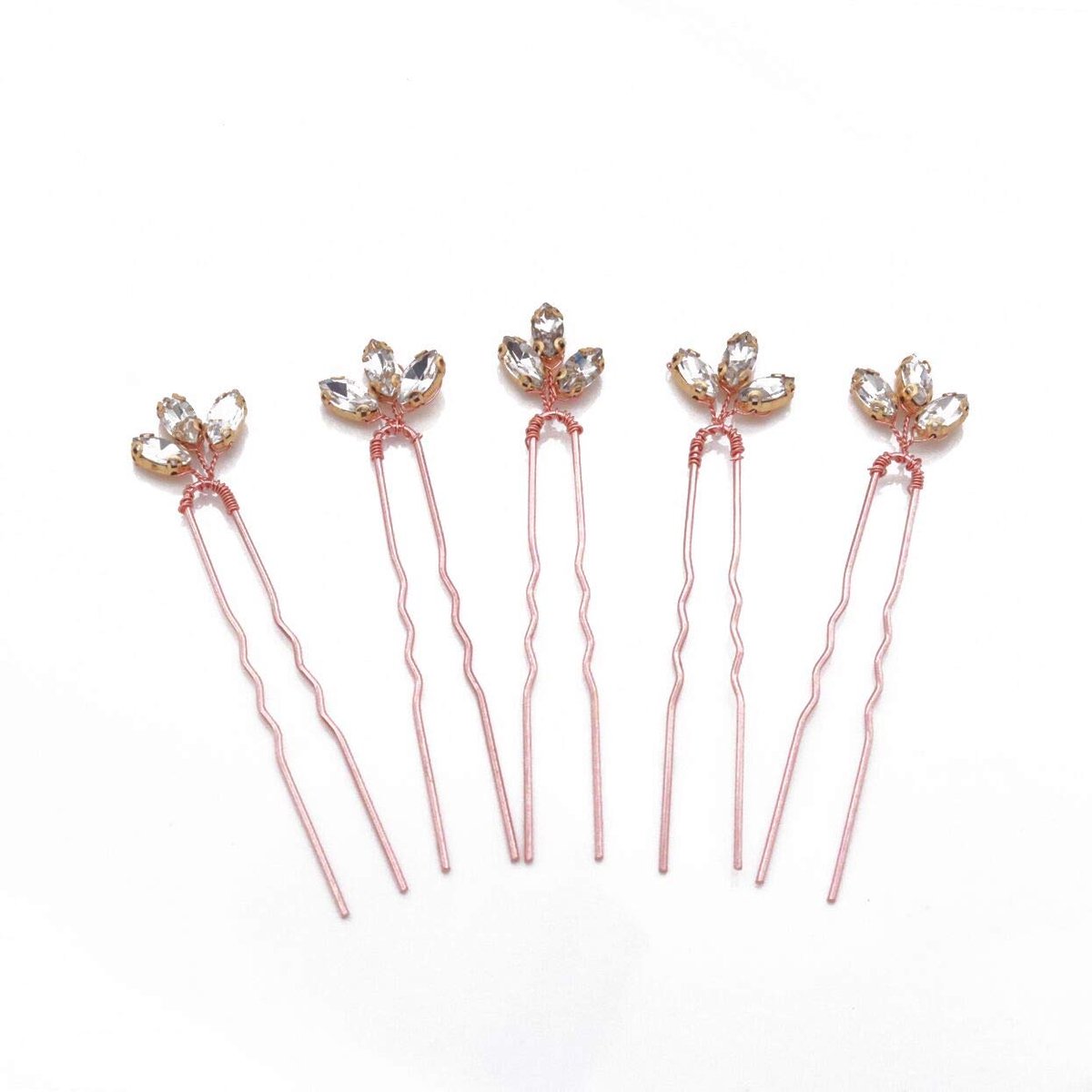 (Set van 5) Handgemaakte Bruidsmeisjes Kleine Leuke Kristal Blad Haarspelden Hoofdstuk Bloemenmeisje Rosegoud