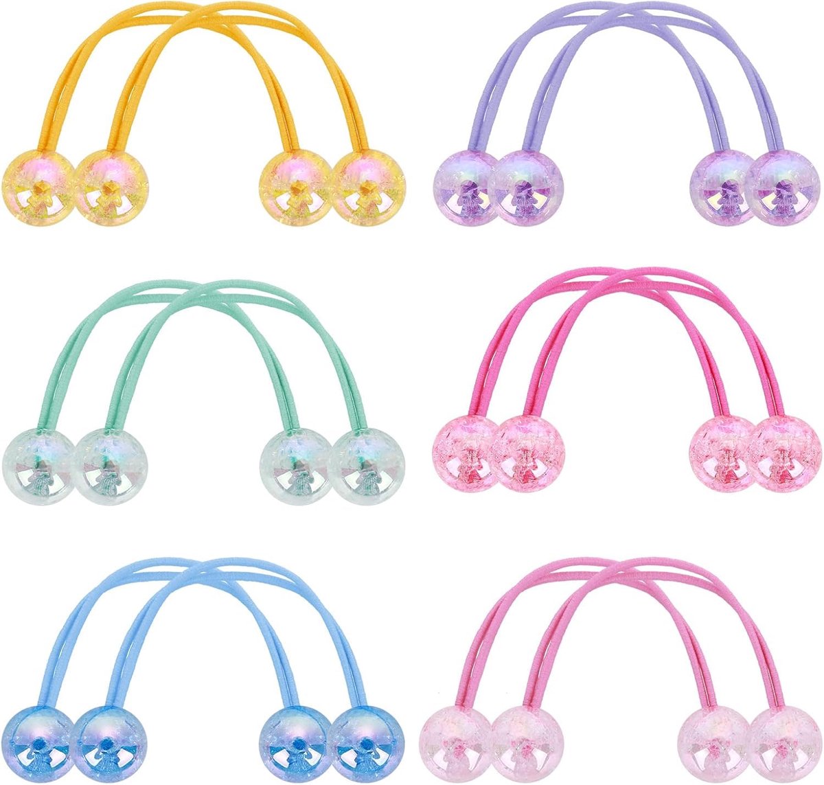 12 stuks elastisch haar voor meisjes, serveert ballen, kleurrijke haarbanden met dubbele bal, elastisch, zacht, meisjes, cirkel, kleurrijke parels, elastische haarbanden