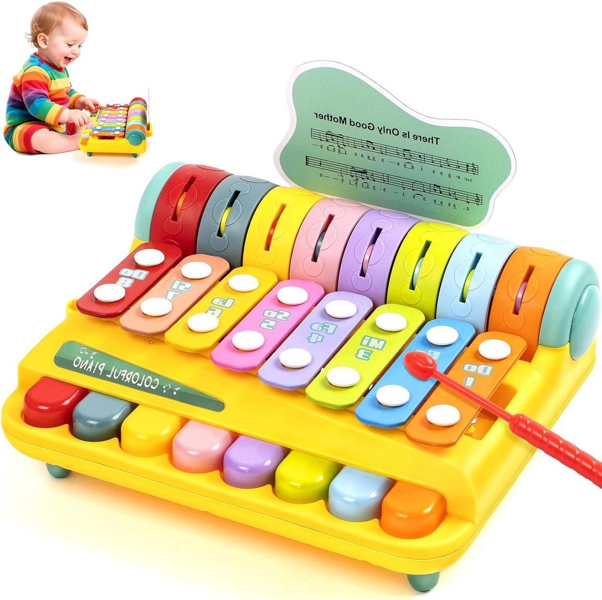 Muziekspeelgoed Piano - Educatief Speelgoed - Vroege Muzikale Bevordering - Kleuren Vormen Cijfers - 20 x 19 x 5.5 cm