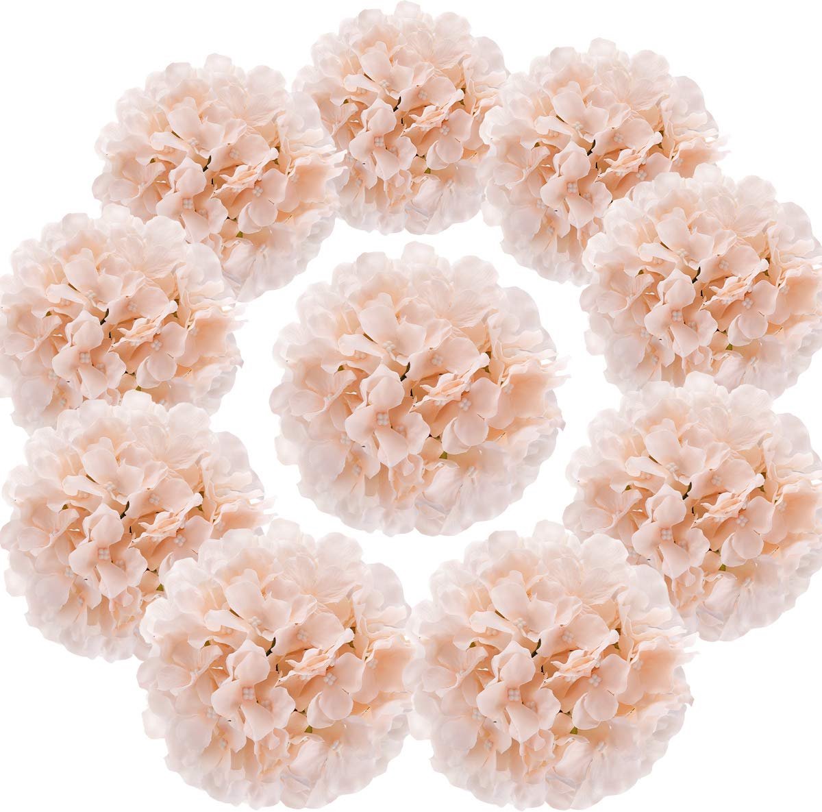 Kunstbloemen hoofden met stengels voor thuis bruiloft decor, pak van 10 (Blush)
