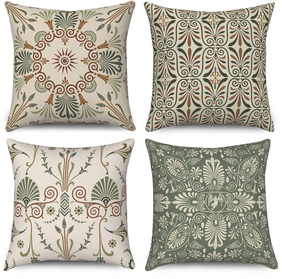 Set van 4 kussenslopen, 40 x 40 cm, modern, retro, bohostijl, geometrisch patroon, beige, bank, sierkussen, kussenslopen, wasbaar, polyester, vlas, textiel, outdoor, hoofdkussenovertrek