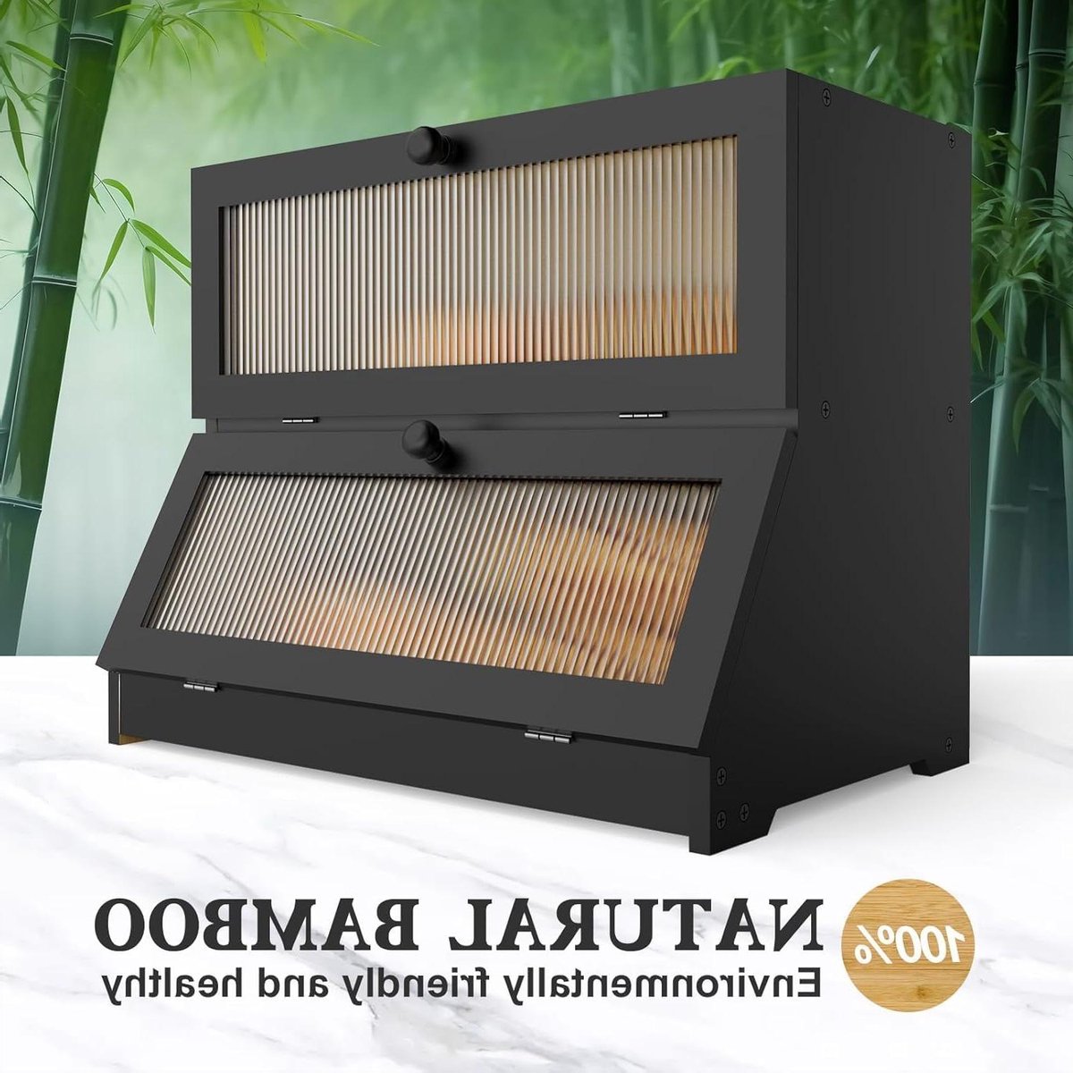 Broodbak - Houten broodtrommel - Brood bewaren - Dubbele laag - 39 x 25 x 32 cm - Zwart