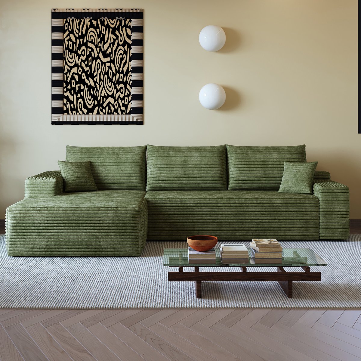 FloraGrace Hoekbank 270 Cm - 3-Zits Modulair Sofa Met L-Vormige Chaiselongue - Zonder Montage Voor Woonkamer Of Slaapkamer - Stof - Groen