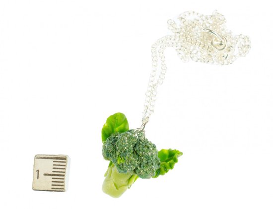 Broccoli ketting halsketting ketting 45cm zilver veggie groente kool groen - handgemaakte modesieraden - schakelketting verzilverd, 22mm, kolen, metaal, Geen edelsteen — afbeelding 2