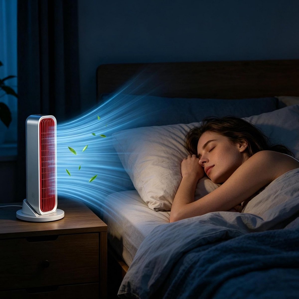 Bladloze torenventilator - Torenventilator voor de slaapkamer - Draagbare oplaadbare ventilator - Drie windsnelheden - Persoonlijke koelventilator - Geschikt voor kantoren, woonkamers, slaapkamers, bureaus en nachtkastjes - Blauw - 77,4*314,1*82 mm – foto 4