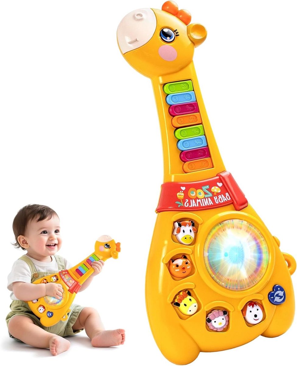 Muziekspeelgoed Giraf - Educatief speelgoed - Ontdekken dierenwereld - Quizmodus woordenschat - 39 x 178 x 3 cm - Multicolor