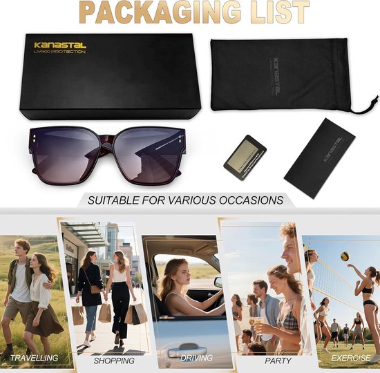 Groot Overzet Zonnebril Dames en Heren UV400 - TR90,Gepolariseerd,Dik,Oversized,Autorijden,Reizen,Strand,Trendy,Elegant,Modieus,Dagelijks,Comfortabel,Fit over Sunglasses — afbeelding 4