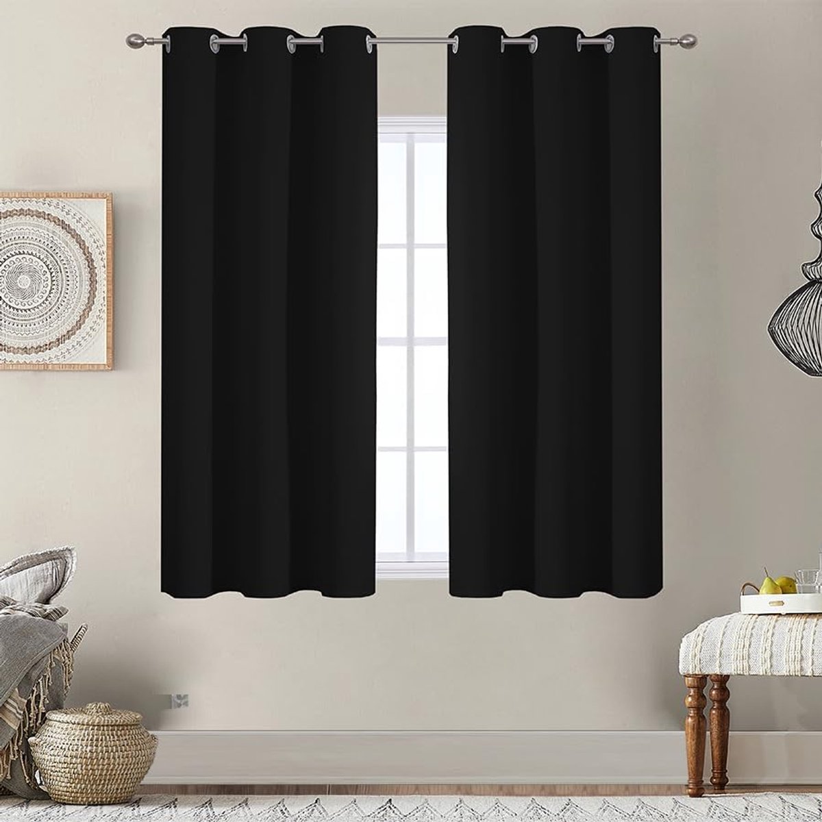 Gordijnen voor woonkamer, kleine brede verduisteringsgordijnen, thermisch geïsoleerd oogje, 137 cm lang, raamgordijn, ondoorzichtige behandeling, zachte keuken, verduisteringsgordijnen, 137 x