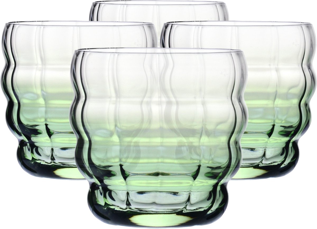 KROSNO Matcha Latte en Theeglazen Set van 4 Stuks - 320 ml | Matcha Moments Collectie | Groen Kleurverloop, Golvende Structuur en Loodvrij Kristalglas | Voor Warme en Koude Dranken | Vaatwasserbestendig