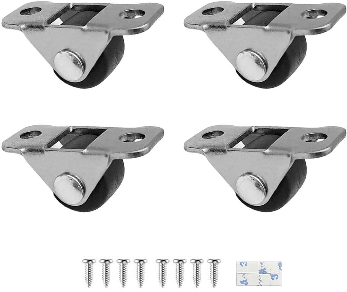 miniwieltjes, 0,5 inch, metalen vaste plaat, rubber, laag profiel, wielen voor meubels, lade, speelgoed, cart, opbergdoos (0,5 inch, 4)
