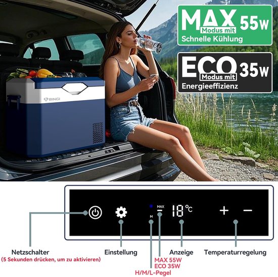 Compressor Koelbox 30L - Draagbare Autokoelkast 12V/24V en 230V - Elektrische Koelbox en Vriezer voor Auto, Vrachtwagen, Camper, Camping en Stopcontact — afbeelding 4