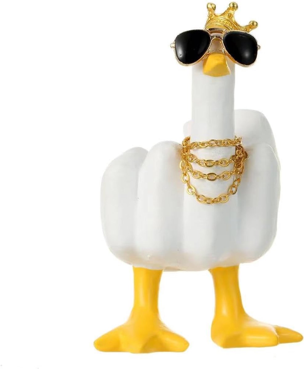 Eend Mini Formaat, Grappige Cadeaus Auto Ornament Thuis Kantoor Decoratie Hars Tuin Beeldje Sculptuur Duck You Beeldje voor Hem Haar Mannen Vrouwen Vrienden Vriendje Verjaardag,Wit