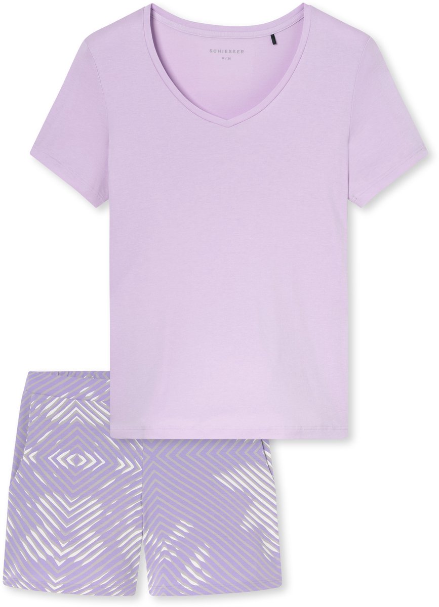 Schiesser dames Modern Nightwear korte pyjama van interlock met bloemenmotief - orchid dessin Paars