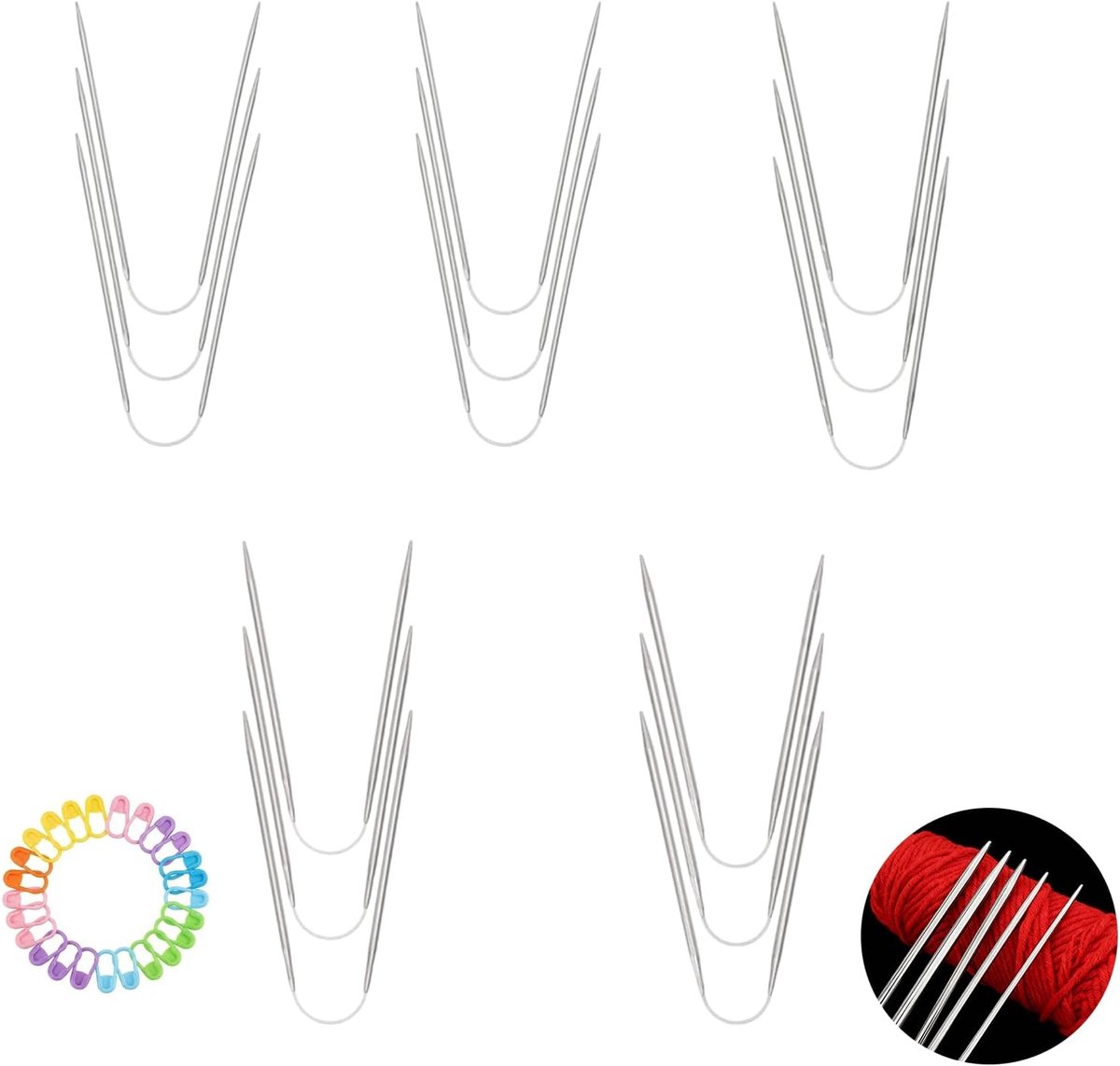 rondbreinaalden, set van 15 stuks, 23 cm, roestvrij staal, breinaalden voor sokken van 2 mm tot 4 mm, met 30 stekenmarkeringen, naaldenspelset voor beginners en professionals, ideaal voor