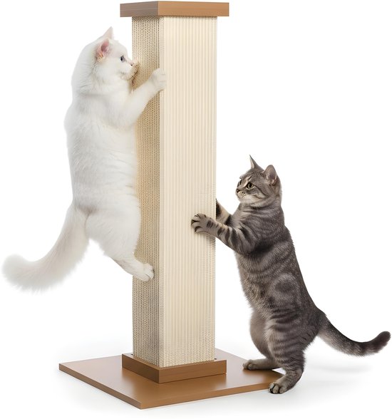 Krabpaal voor Katten PriorPet – 81 cm Hoge Vierkante Sisal Krabpaal – Extra Dikke Krabzuil met Stabiele Brede Basis – Beige/Bruin