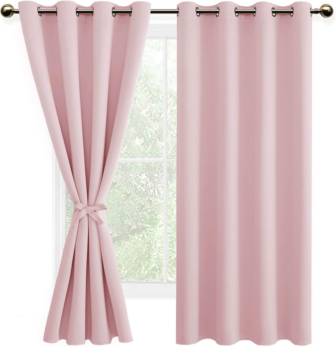 Set van 2 Gordijnen Verduisterend met Oogjes voor Meisjeskamer en Kinderkamer, Deurgordijn Thermische Gordijnen met Ringen, Keuken, Kant en Klaar, 140x200 cm (B x H), Roze