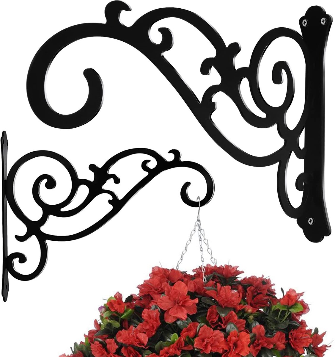 Plantenbeugel 30 cm, wandhaak hangende plantenbeugels, zwarte ijzeren planten binnen/buiten plantenhangers haken, voor hangende lantaarns, vogelvoeders, windgong en plantenbakken