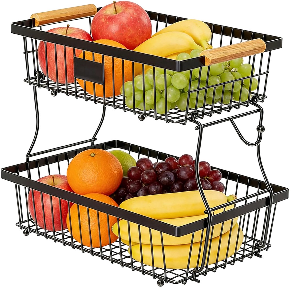 Fruitmand met bananenhouder - Fruit etagère Fruitdispenser - Keuken organiseren - Ruimtebesparend ontwerp - 2 verdiepingen - Zwart