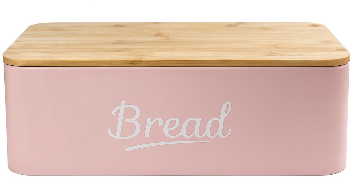 Broodtrommel met deksel van bamboe, 35 x 23 x 13 cm, houdt brood vers, levensmiddelenkwaliteit, elegant design, lichtroze, XXL, voor brood, snoep en snacks