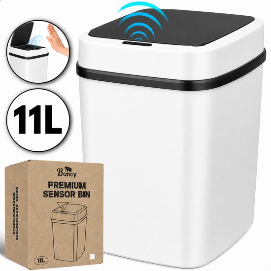 Boncy® Premium Prullenbak met Sensor - Pedaalemmer Afvalbakje met Deksel - 11 Liter Afvalbak Badkamer, WC, Kamer of Aanrecht - Mini Pedaalemmers Vuilnisbak - Prullenbakken Vuilbak Toilet Prullenmand