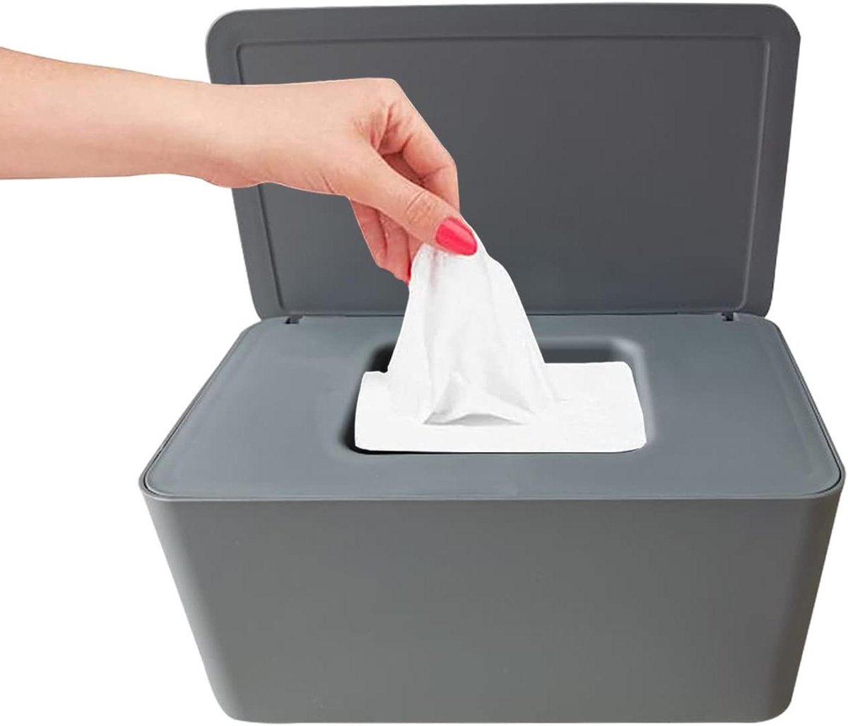 Baby Doekjes Dispenser - Babydoekjes Houder - Hygiënisch Opbergen - Drie-laags Afdichting - 21 cm Capaciteit - Grijs