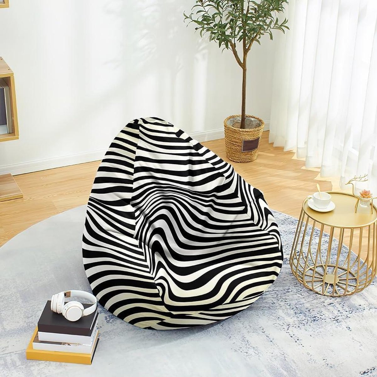 Zitzakhoes - Zachte Stoelhoes - Ontspannen Zitten - Opbergfunctie - 80 x 90 cm - Zebra Print