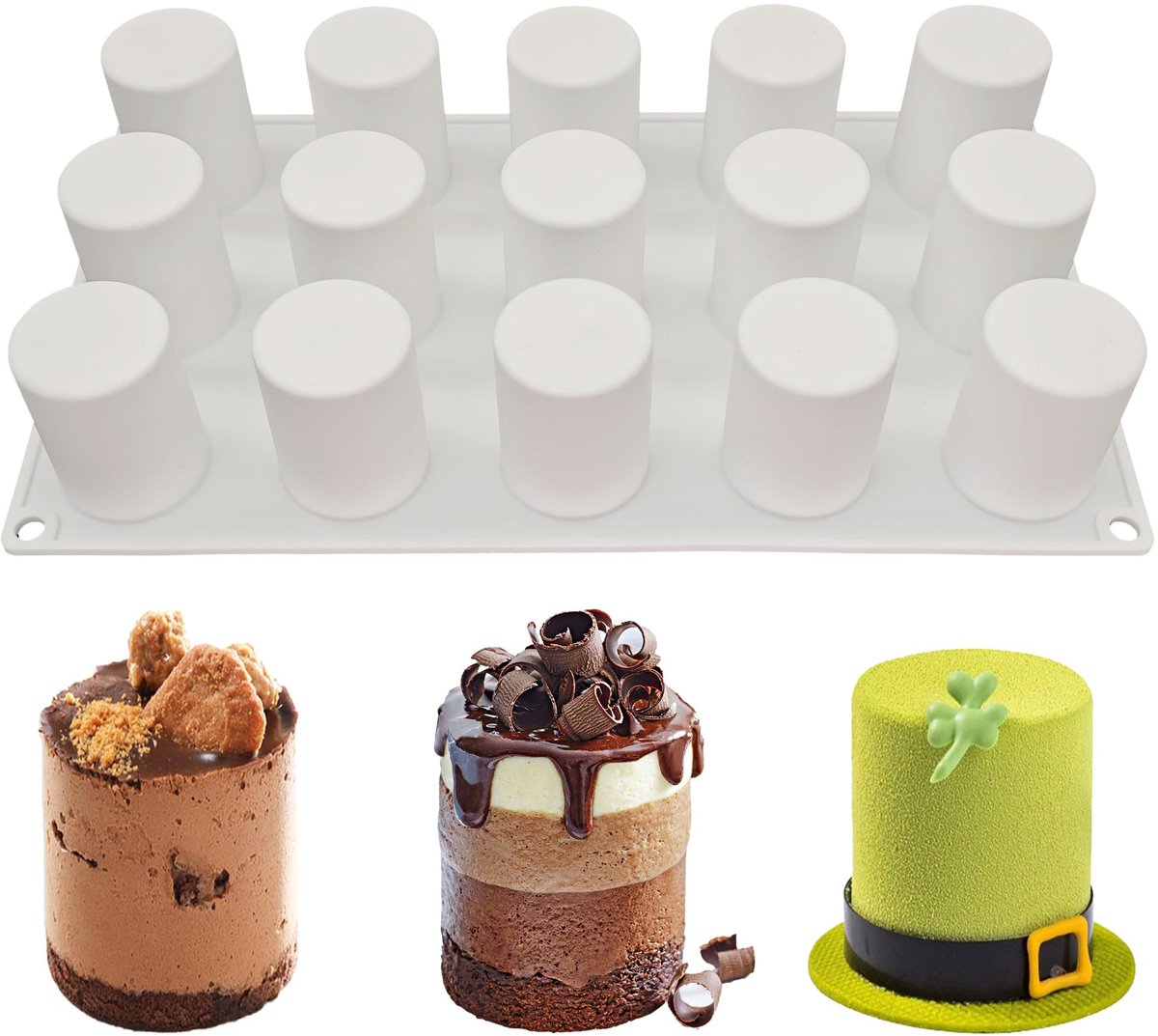Cilinder 15 holten Van L37 X H52 MM Cilindervorm voor chocolade, siliconen 3D cilindervorm voor chocolade, muffin, brownie, mousse, cake, chocoladefabriek