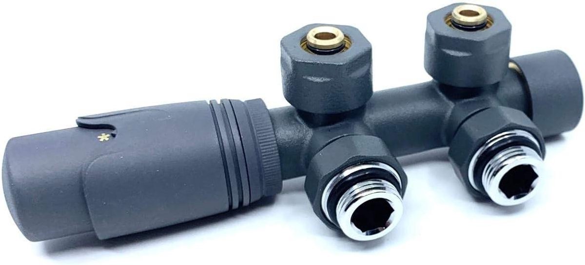 Thermostaat klep - Verwarming aansluiting - Centrale verwarming - Hoogwaardige kwaliteit - 50 mm hartafstand - Antraciet
