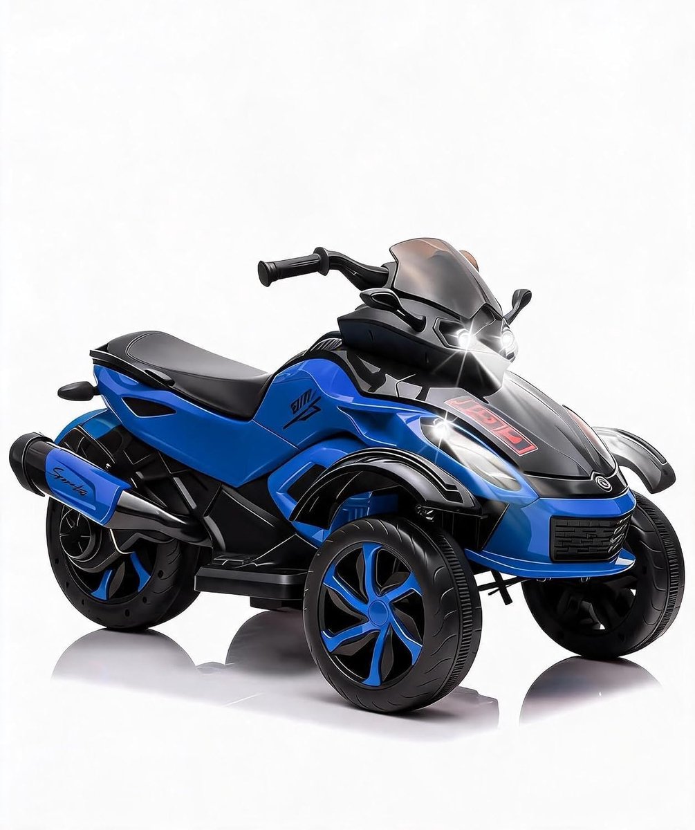12V elektrische kinder-ATV met 2 motoren van 45 W – Elektrische kinder-ATV – met LED-verlichting, muziek en langzame start – Op batterijen werkend kindervoertuig voor jongens en meisjes van 3 tot 8 jaar - Blauw