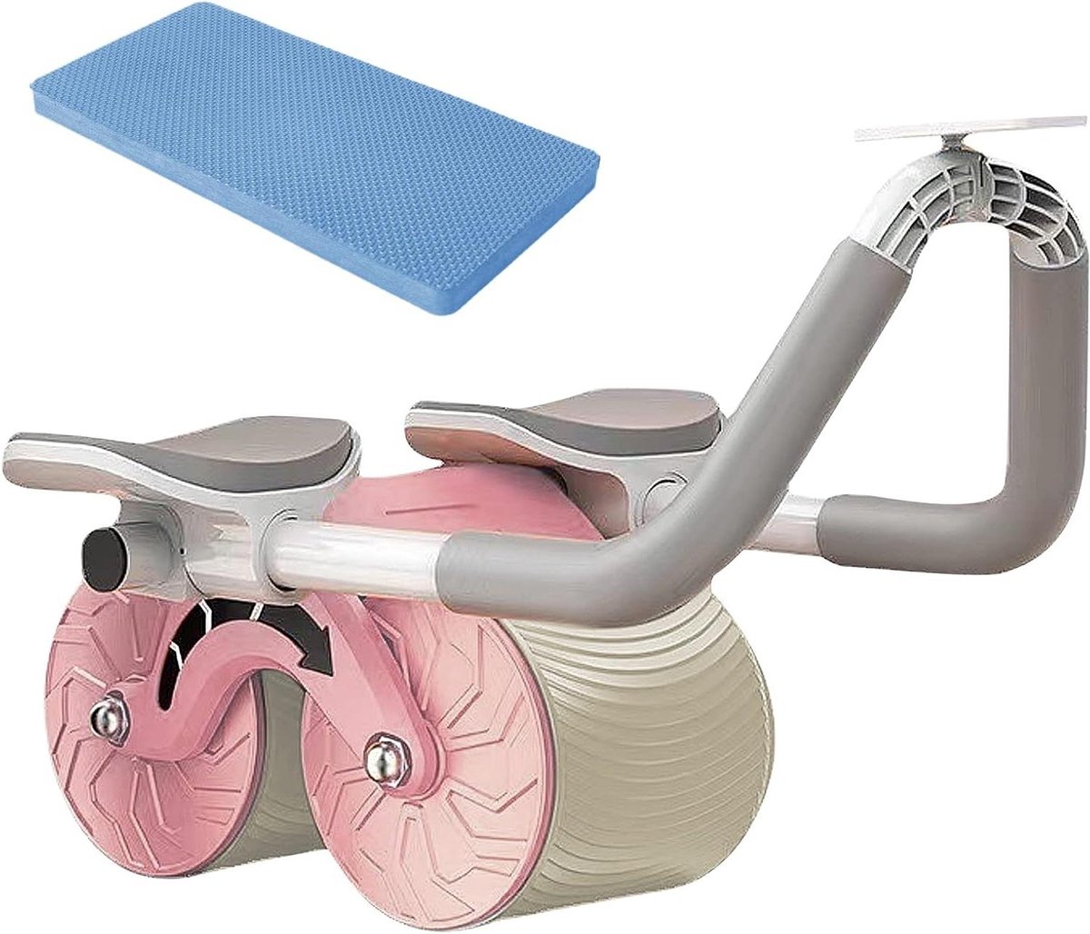 Buikspierwiel - Buiktrainer Wiel - Buikspieren Trainen - Automatische Terugslag - Met Kniekussen - Roze