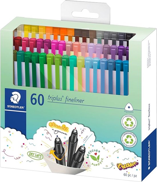 画材 STAEDTLER Fineliner triplus 60pcs STAEDTLER triplus fineliner - DRY SAFE, 60 kleuren, 0,3 mm | bol