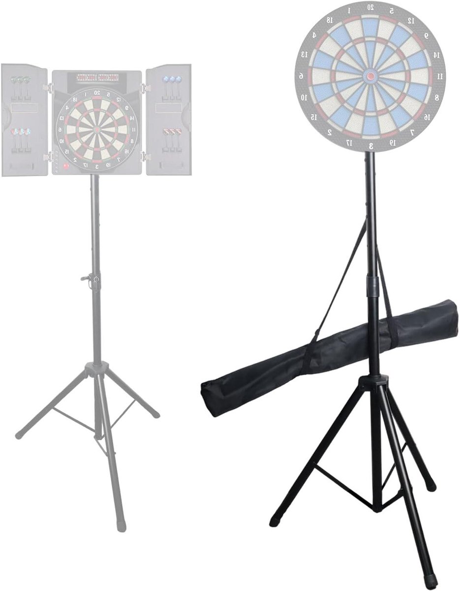 Dartstandaard Opvouwbaar - Dartbord Houder - Thuis Darten - In Hoogte Verstelbaar - 112-200 cm - Zwart